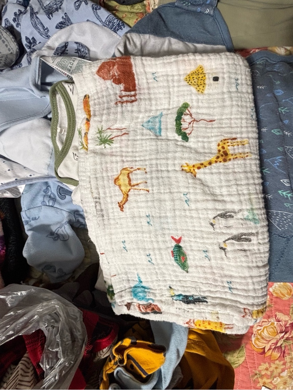 Unbranded Kids White Muslin Swaddle with Colorful Safari Prints